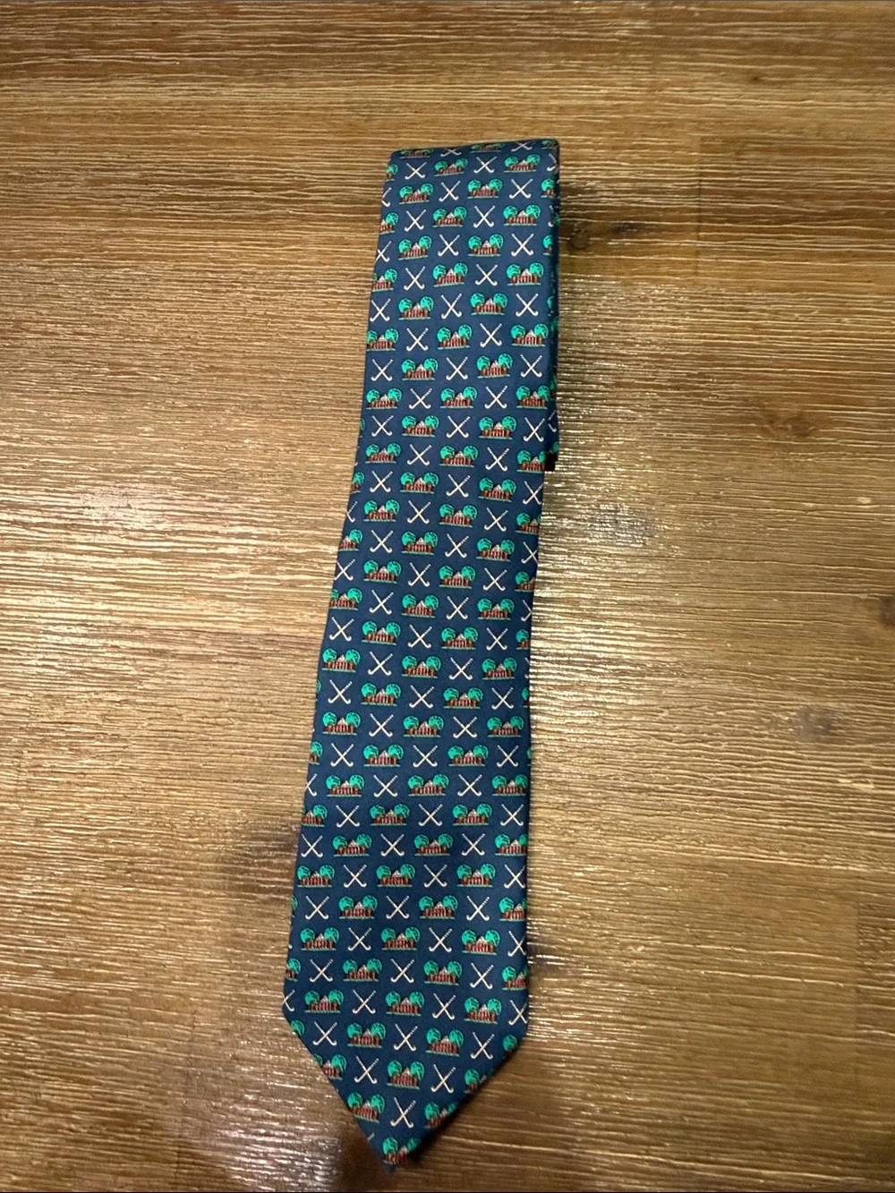 Silk Navy Golf Pattern Tie Colonial Country Gold Club Vineyard Vines